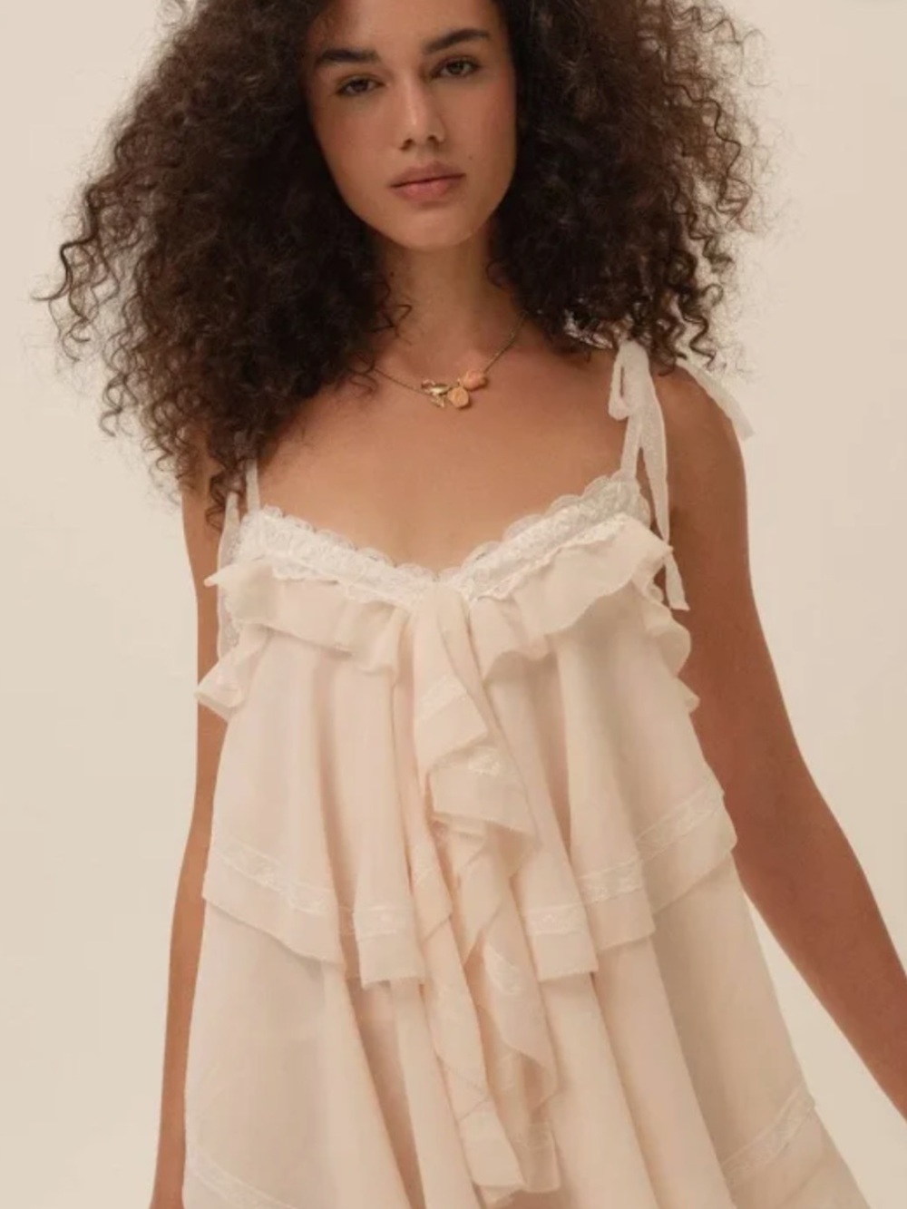 For Love & Lemons  Juniper Ruffled Mini Dress Lace-Trim Chemise in Blush size M